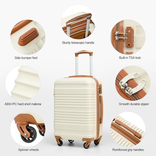 Coolife Luggage Set 3 Piece Luggage Set Carry On Suitcase Hardside Luggage with TSA Lock Spinner Wheels(White, 6 piece set) - color: White, size: 6 piece set