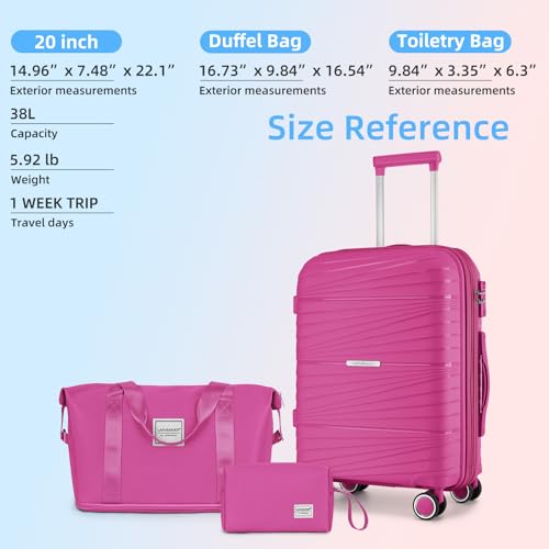LARVENDER Carry On Luggage 22x14x9 Airline Approved, Suitcases with Wheels - color: Magenta, size: 3 Piece Set (20/DB/TB)