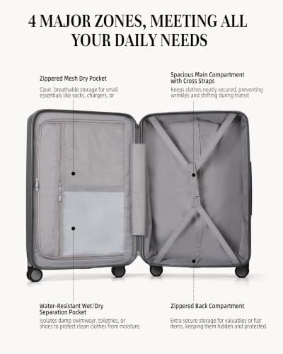 Timeet Checked Luggage, 24 Inch Medium Hardside Suitcase with Spinner Wheels, Expandable Polycarbonate Rolling Luggage, TSA Lock, Built-in USB Charging & Wet Dry Separation Pocket, Ink Black - color: Ink Black, size: 24 inch
