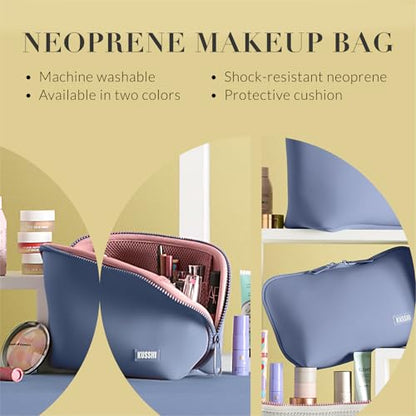 KUSSHI Neoprene Makeup Bag - Washable Makeup Bag for Stress Free Travel (Pearl Blue/Sand Pink) - color: Pearl Blue/Sand Pink