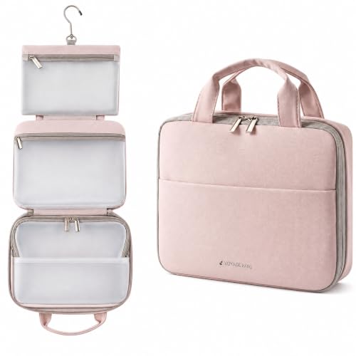 Hanging Toiletry Bag Women, 3-Tier PU Leather Waterproof Travel Case