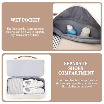 Weekender Bags for Women, Personal Item Travel Bag with Shoes Compartment - color: Beige & Brown, size: Medium