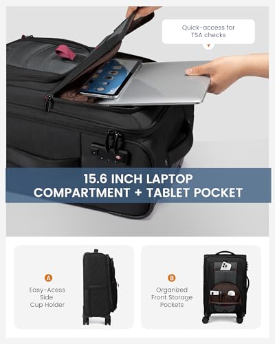 Carry On Luggage 22x14x9 Airline Approved with TSA Lock for Business Trip - color: Black&Gray, size: 22 Inch - Carry-On