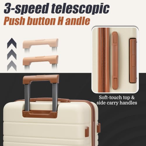 Cosbarn Luggage Sets 5 Piece, Hardshell Suitcase with Spinner Wheels - color: Beige