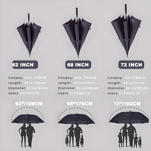 54/62/68/72 Inch Large Golf Umbrella Windproof Auto Open for Rain - color: Black, size: 62 Inch