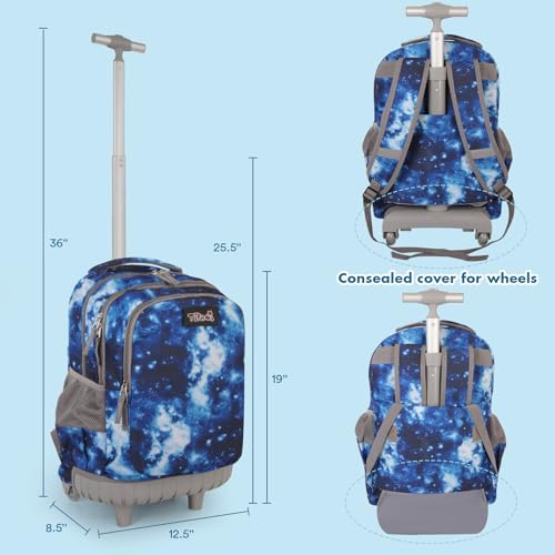 Tilami Rolling Backpack for Boys and Girls,Hello dino - color: Galaxy Blue