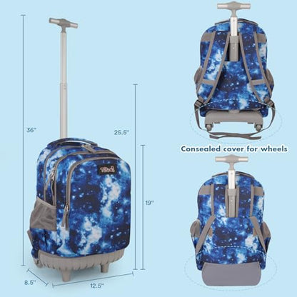 Tilami Rolling Backpack for Boys and Girls,Hello dino - color: Galaxy Blue