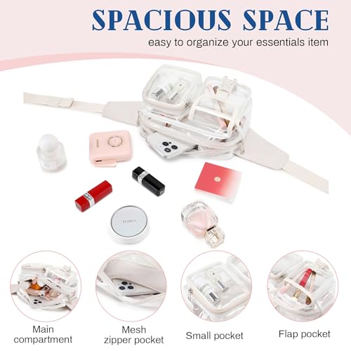 Fanny Pack Clear Stadium Bag Women Waist Pack Transparent Belt Bag, Beige - color: Beige