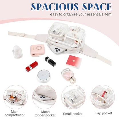 Fanny Pack Clear Stadium Bag Women Waist Pack Transparent Belt Bag, Beige - color: Beige