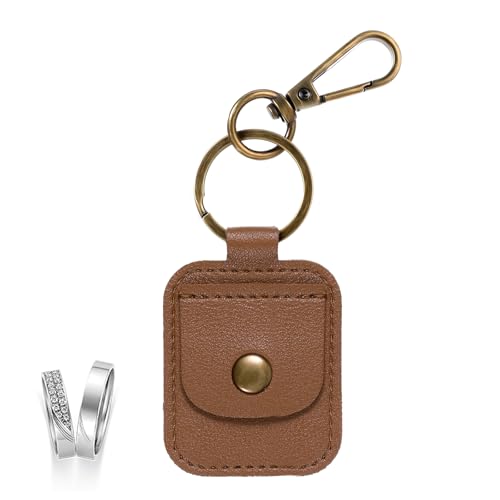 InnoHHustle Leather Ring Holder Keychain, Portable Gym Ring Holder Jewelry Holder Keychain Travel Pouch for Wedding Necklace - color: Brown