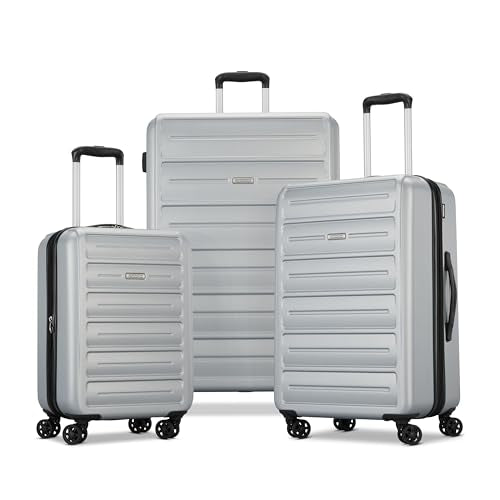 American Tourister Westridge Hardside Luggage Set with Spinner Wheels, Silver, 3PC SET (CO/M/L) - color: Silver, size: 3PC SET (CO/M/L)
