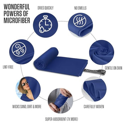 VENTURE 4TH Hidden Neck Pouch for Travel & Quick Dry Towel Set - Ideal Travel Bundle for Vacations, Backpacking and Business Trips - Travel Towel Size XL