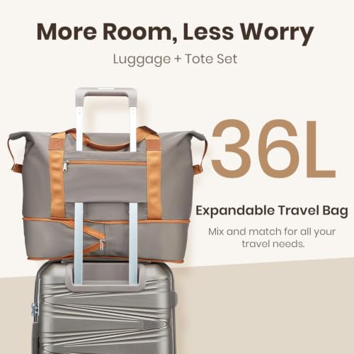 TRAVELEO Luggage Sets 6 Piece Expandable Suitcase (20/24/28), Cosmetic Case - color: Champagne, size: 6 Piece Set (14in/20in/24in/28in/DB/TB)