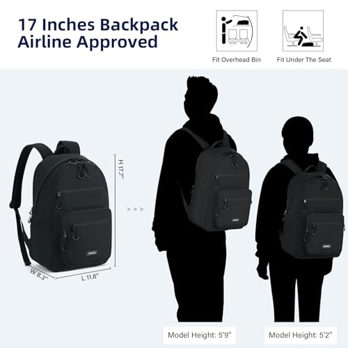 HanTrip 18 Inch Carry on Travel Backpack with Lots of Pockets, Black - color: Black, size: 18 Inch