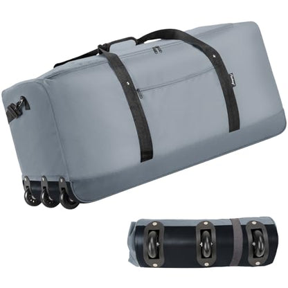 Finnhomy 120L Foldable Rolling Duffel Bag with 3 Wheels, Light Weight Travel Duffel bag with Large Loading Capacity, 32'' Rolling Duffel bag with Shoulder Strap - color: Grey