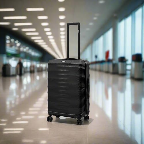 DUKAP RAV 24-Inch Medium Checked Hardside Spinner Luggage Durable Zippered Black - color: Black, size: 24 Inch