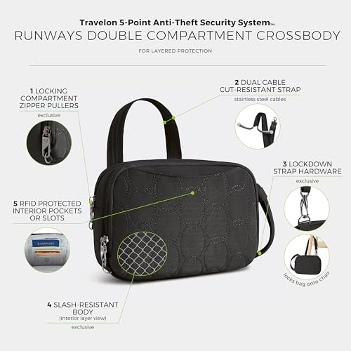 Travelon Anti-Theft Runways Double Compartment Crossbody - color: Black