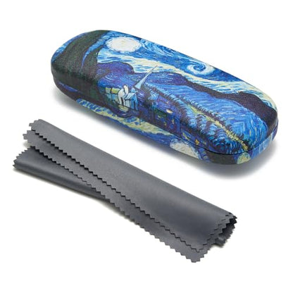 WOZEAH Eyeglasses Case Hard Shell, Protective Glasses Case for Women Men, Portable Eyeglass Holder Box with Cleaning Cloth - color: Painting