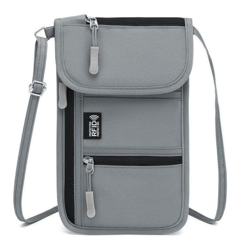 RFID 차단 여권 홀더, 여행용 목 지갑, 조절 가능한 랜야드 6칸 파우치 포함, RFID 차단, 그레이, 여행용 RFID 차단 여권 홀더 - color: RFID 차단, 그레이
