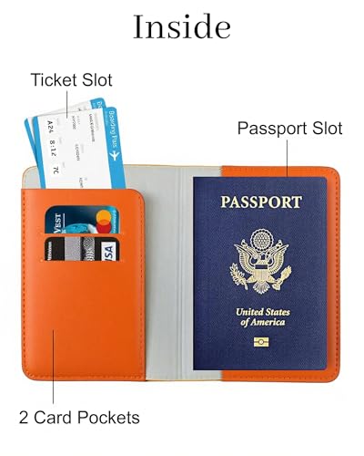 Passport Holder for Travel Essentials RFID Blocking PU Leather - color: Orange