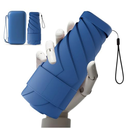 Mini Travel Umbrella, UPF 50+ Compact Fits in Purse - color: Blue