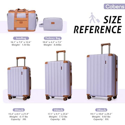 Cobens Luggage Sets 5 Piece, Suitcases with Wheels, TSA Lock, 20/24/28 Inch | ABS Hardshell Suitcase Set, Impact-Resistant Corners, Detachable 360° Wheels, Telescopic TPU Handle, Duffel&Toiletry Bag - color: Purple