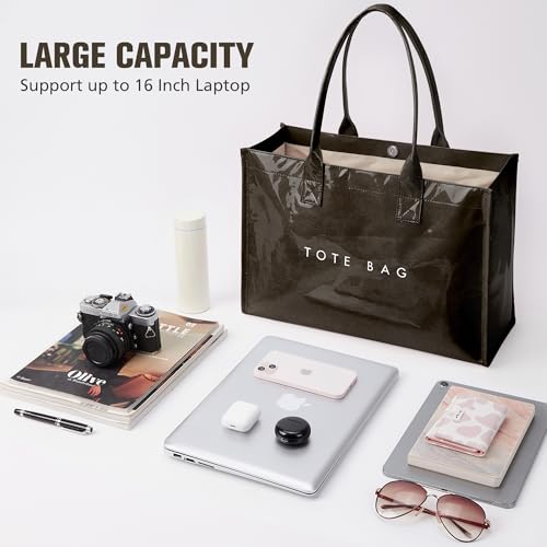 KALIDI PVC Tote Bag Women’s Kraft Paper Work Handbags Purses with Top Handle - color: Coffee