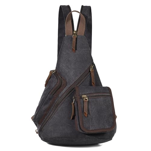 KL928 Canvas Sling Bag - Casual Crossbody Shoulder Daypack Rucksack Backpack for Men Women, Black - color: Black