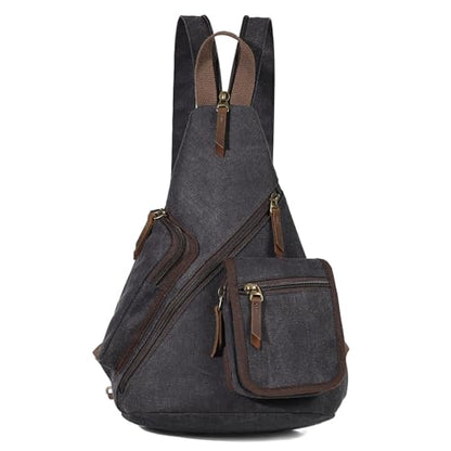 KL928 Canvas Sling Bag - Casual Crossbody Shoulder Daypack Rucksack Backpack for Men Women, Black - color: Black