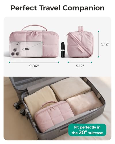 BAGSMART Full-View Makeup Bag, Water-Resistant Travel Toiletry Organizer | See everything at a glance opens flat full visibility makeup roomy lightweight water-resistant zippers for travel - color: Light Beige