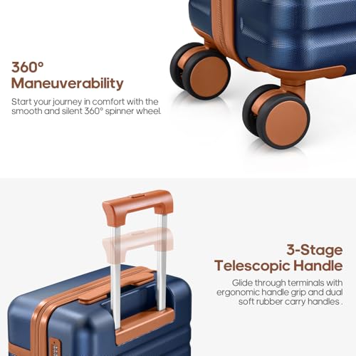Luggage Sets 7 Piece,Hardside Large Checked Suitcase with Backpack Set | ABS Lightweight But Durable Carry on Luggage with 360° Spinner Wheels& YKK Zippers,TSA Lock,Space-Saving Nested - color: Dark Blue, size: 7-Piece Sets