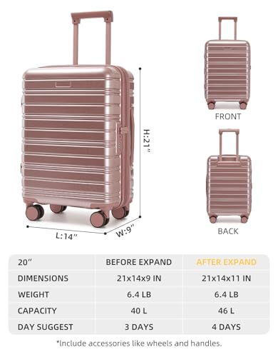 LARVENDER Carry On Luggage 22x14x9 Airline Approved, Suitcases with Wheels - color: Rose Gold 1