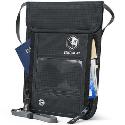 VENTURE 4TH Travel Neck Wallet, RFID Blocking Passport Holder - Gray - color: Gray