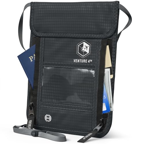 VENTURE 4TH Travel Neck Wallet, RFID Blocking Passport Holder - Gray - color: Gray