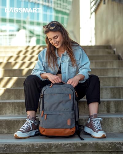 BAGSMART 37L Expandable Travel Backpack Compression Carry On Daypack - color: Grey