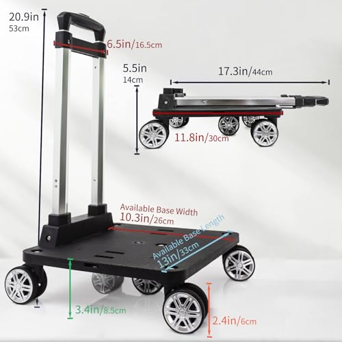 Backpack Trolley with 5 Swivel Wheels, Large Base Folding Luggage Cart - size: 5 Wheels with Larger Base