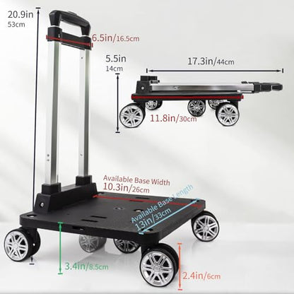 Backpack Trolley with 5 Swivel Wheels, Large Base Folding Luggage Cart - size: 5 Wheels with Larger Base
