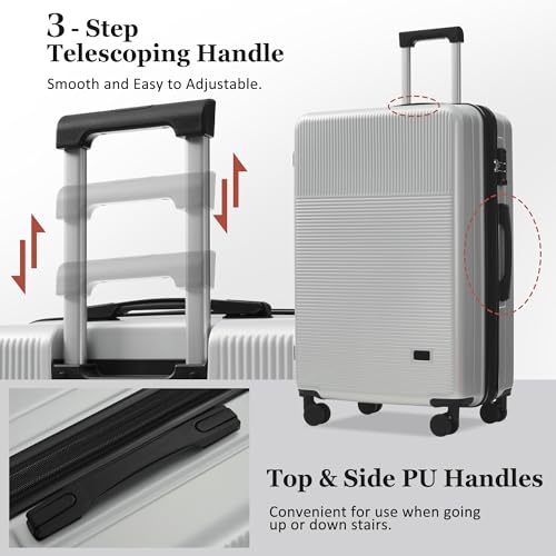 Merax Luggage Sets 5 Piece with Half-opening Hardside Suitcase Set - color: Silver, style: Luggage Set With Top Open 20