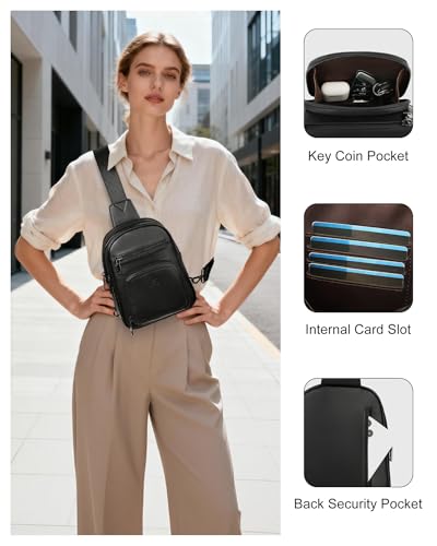 FADEON Sling Bags for Women Crossbody Bag, Designer PU Leather Sling Purse - color: Pure Black, size: Small