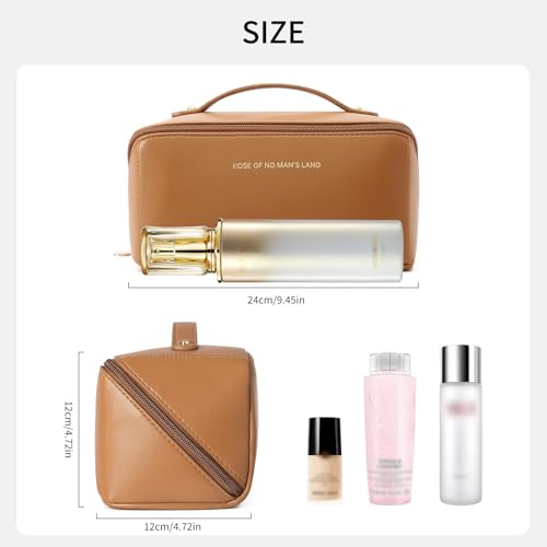 Travel Makeup Bag Cosmetic Bags for Women 3-Set Large Capacity Toiletry Bags with Handle Wide Open Portable Pouch - color: D01-Brown