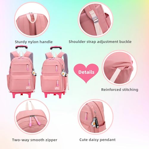 Kids Rolling Backpack with Wheels, Wheeled School Backpack for Girls Boys - color: A-pink Two Wheels, size: Two Wheels