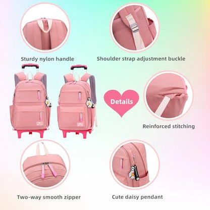 Kids Rolling Backpack with Wheels, Wheeled School Backpack for Girls Boys - color: A-pink Two Wheels, size: Two Wheels