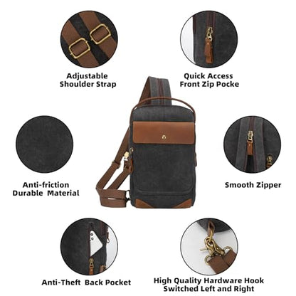KL928 Canvas Sling Bag for Men Women, Casual Crossbody Backpack Travel Shoulder Daypacks Rucksack - color: Black