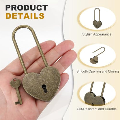 PATIKIL Mini Heart Lock w/Key 1.8x3.9 Heart Shaped Padlock Bronze - color: Bronze, size: 1.8"x3.9"