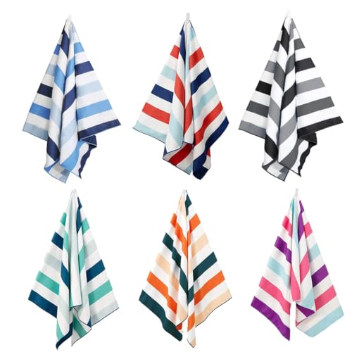 Exclusivo Mezcla 6 Pack Microfiber Quick Dry Oversized Beach Pool Towels - color: Green/Purple/Navy/Brown/Blue/Black, size: 35" x 70"