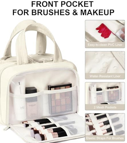 Travel Toiletry Bag, Large Wide-open Puffy Makeup Bag for Women Beige - color: Cloud Dancer