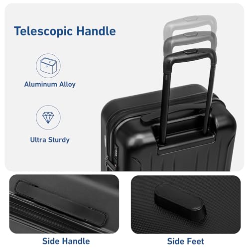 KYME Luggage Sets 2 Piece Hardshell Suitcase with TSA Lock, Black, 20"/24" - color: Black, size: 2Pcs Set(20"/24")
