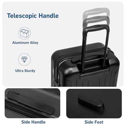 KYME Luggage Sets 2 Piece Hardshell Suitcase with TSA Lock, Black, 20"/24" - color: Black, size: 2Pcs Set(20"/24")