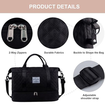 Travel Duffel Bag Weekender Overnight Bag for Women Carry On Gym Bag Travel Essentials - color: 01 Black