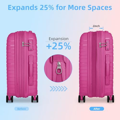 LARVENDER Carry On Luggage 22x14x9 Airline Approved, Suitcases with Wheels - color: Magenta, size: 3 Piece Set (20/DB/TB)